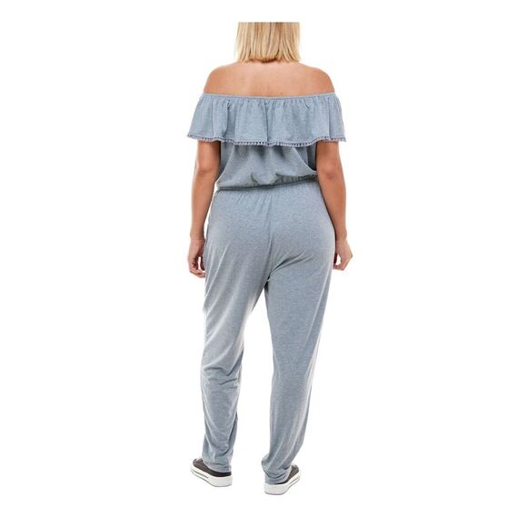 PLANET GOLD PLUS Womens Tie Crochet Trim Short Sleeve Straight leg Jumpsuit - Picture 2 of 4